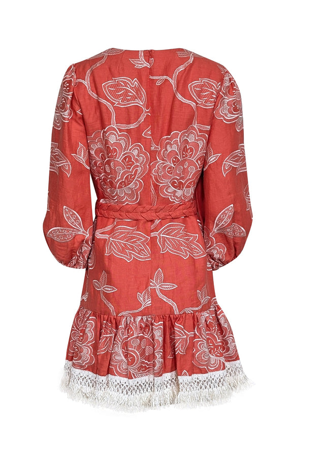Alexis Women's Claribel Floral Embroidered Flounce Dress - Coral Embroidery - Size Large Alexis Women's Claribel Floral Embroidered Flounce Dress - Coral Embroidery - Size Large