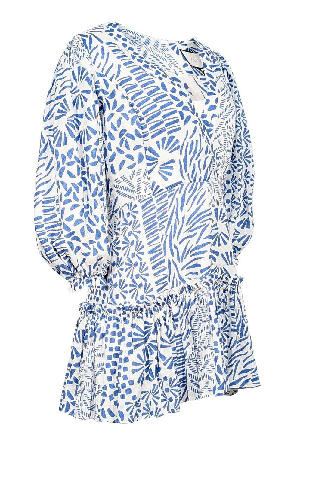 alexis blue and white dress Alexis Blue/white Dress Feather Accent by Alexis