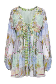 Current Boutique-Alexis - Sage Multicolor Paisley Print Tie Front Mini Dress Sz S