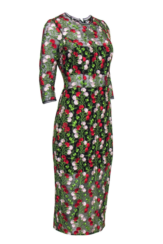 Alexis - Black & Multi Color Floral Embroidered Dress Sz L Alexis - Black & Multi Color Floral Embroidered Dress Sz L