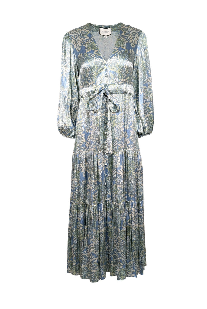Alexis - Blue, Cream, & Green Print Satin Maxi Dress Sz XS Alexis - Blue, Cream, & Green Print Satin Maxi Dress Sz XS