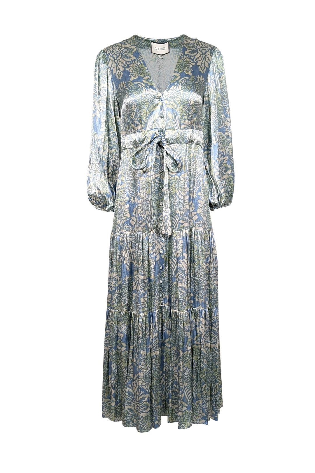 Alexis - Blue, Cream, & Green Print Satin Maxi Dress Sz XS Alexis - Blue, Cream, & Green Print Satin Maxi Dress Sz XS