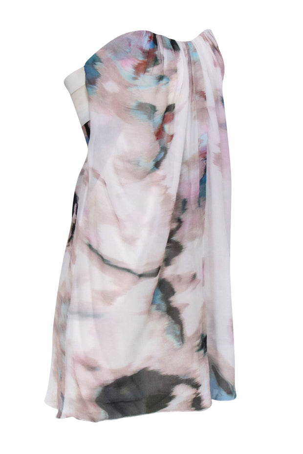 Alice & Olivia - Ivory & Multi Water Color Print Strapless Silk Dress Sz 2 Alice & Olivia - Ivory & Multi Water Color Print Strapless Silk Dress Sz 2