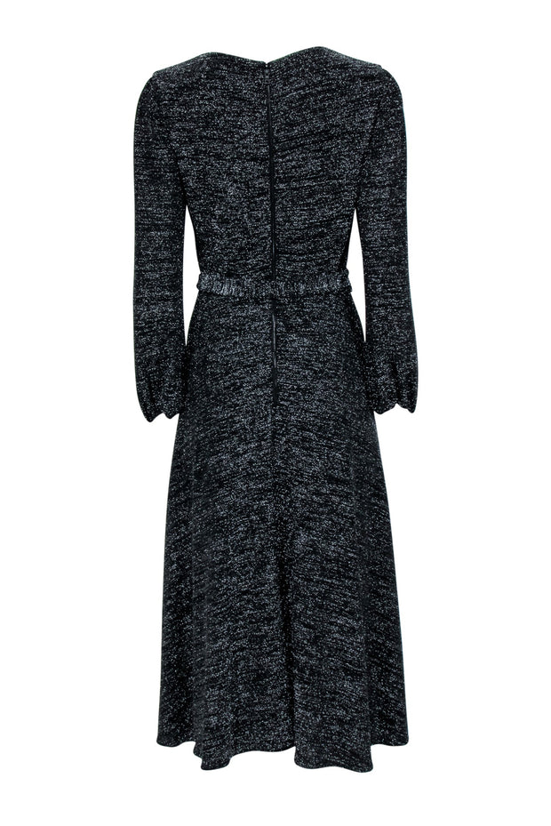 Alice & Olivia - Black & Silver Metallic Long Sleeve Waist Tie Dress S Alice & Olivia - Black & Silver Metallic Long Sleeve Waist Tie Dress S