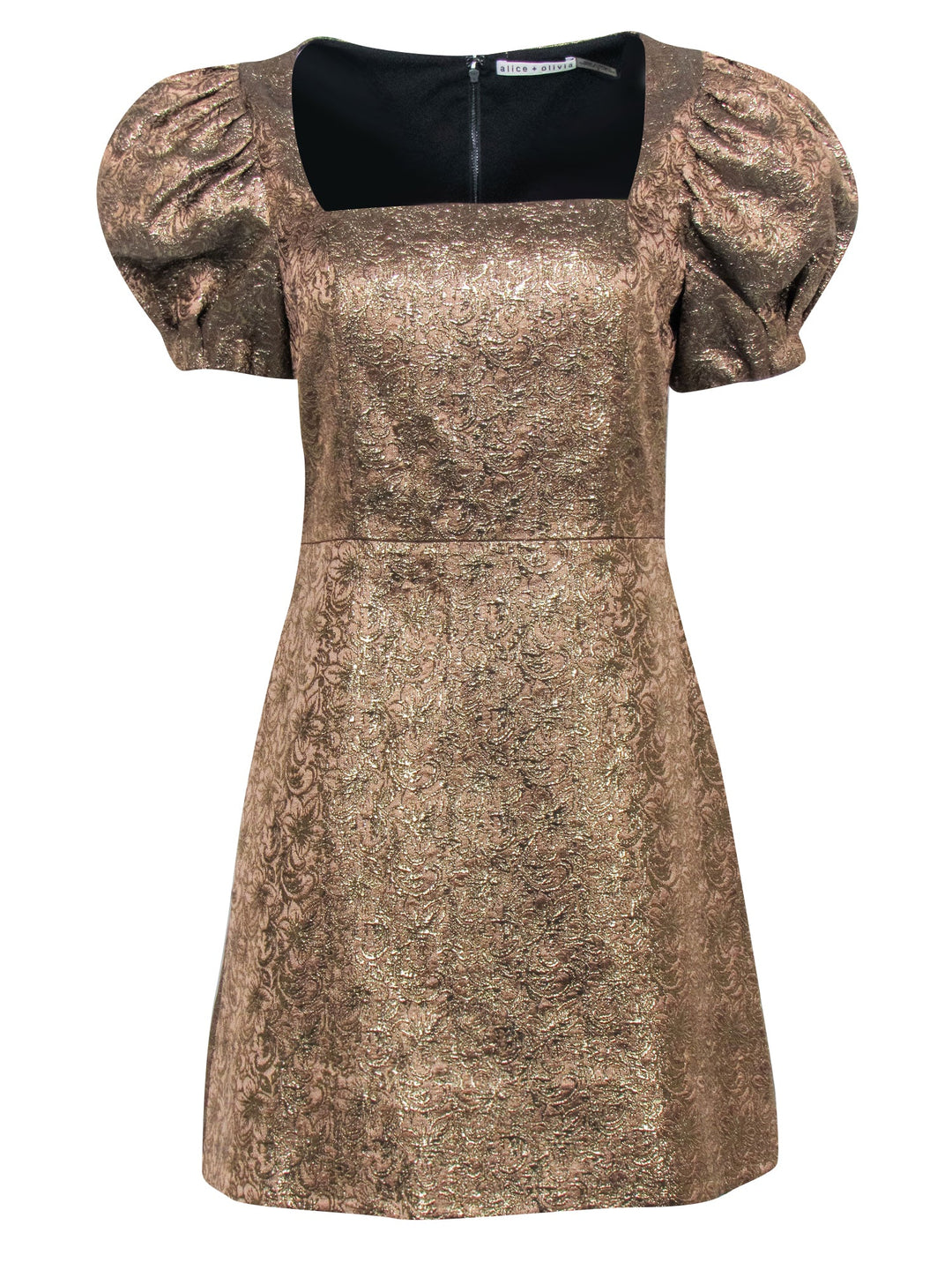 Alice & Olivia - Bronze Metallic Brocade A-Line Mini Dress Sz 8 Alice & Olivia - Bronze Metallic Brocade A-Line Mini Dress Sz 8