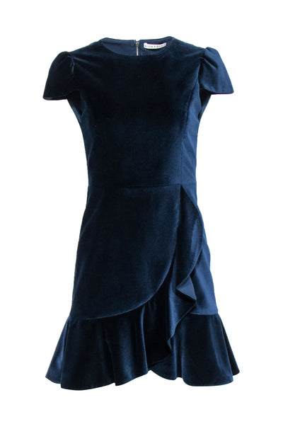 Current Boutique-Alice & Olivia - Navy Velvet Ruffled Mini Dress Sz 2