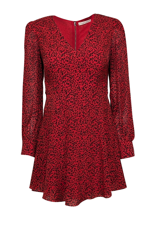 Alice & Olivia - Red & Black Leopard Print Satin Mini Dress Sz 0 Alice & Olivia - Red & Black Leopard Print Satin Mini Dress Sz 0