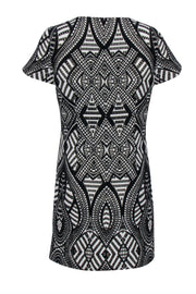 Current Boutique-Alice & Olivia - Black, White & Gold Short Sleeve Geometric Print Dress Sz 10