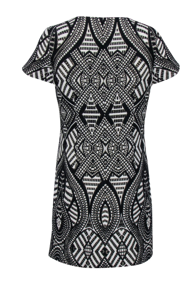Current Boutique-Alice & Olivia - Black, White & Gold Short Sleeve Geometric Print Dress Sz 10