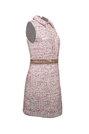 Alice & Olivia - White, Raspberry, & Gold Tweed Chain-Trimmed Dress Sz Alice & Olivia - White, Raspberry, & Gold Tweed Chain-Trimmed Dress Sz
