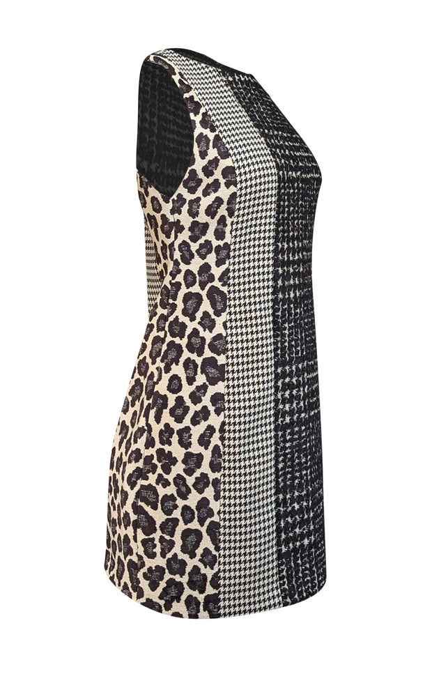 Alice & Olivia - Black, Cream, & White Patchwork Wool Blend A-Line Dre Alice & Olivia - Black, Cream, & White Patchwork Wool Blend A-Line Dre