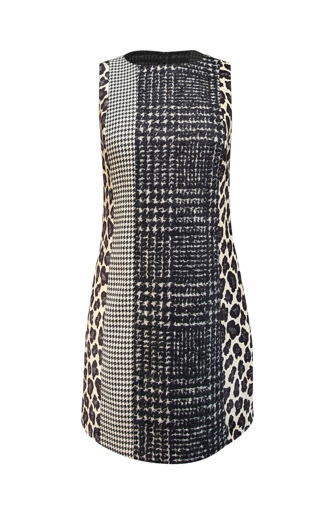 Alice & Olivia - Black, Cream, & White Patchwork Wool Blend A-Line Dre Alice & Olivia - Black, Cream, & White Patchwork Wool Blend A-Line Dre