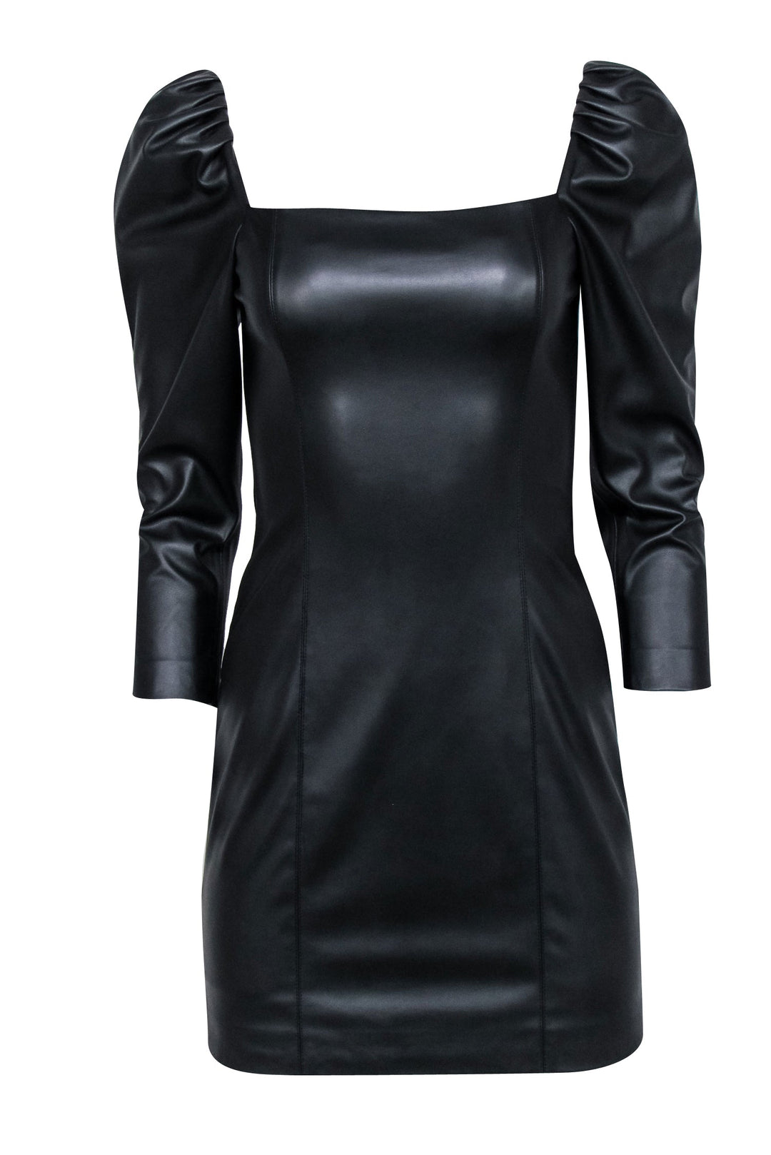 Alice + Olivia Frances Vegan Leather Puff Sleeve Mini Dress Black 4 Alice + Olivia Frances Vegan Leather Puff Sleeve Mini Dress Black 4