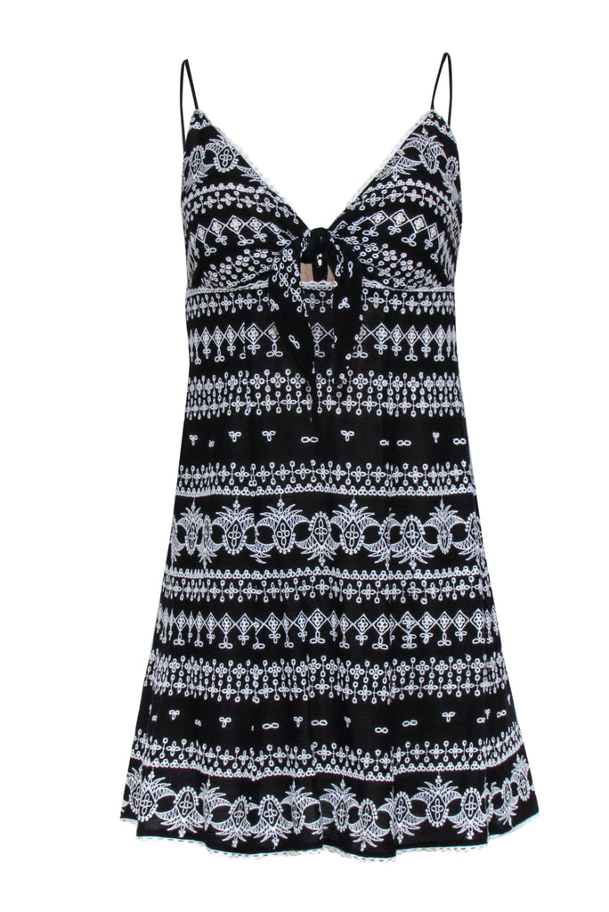Alice + Olivia Women's Roe Embroidered Tie-Front Mini Dress - Black Off White