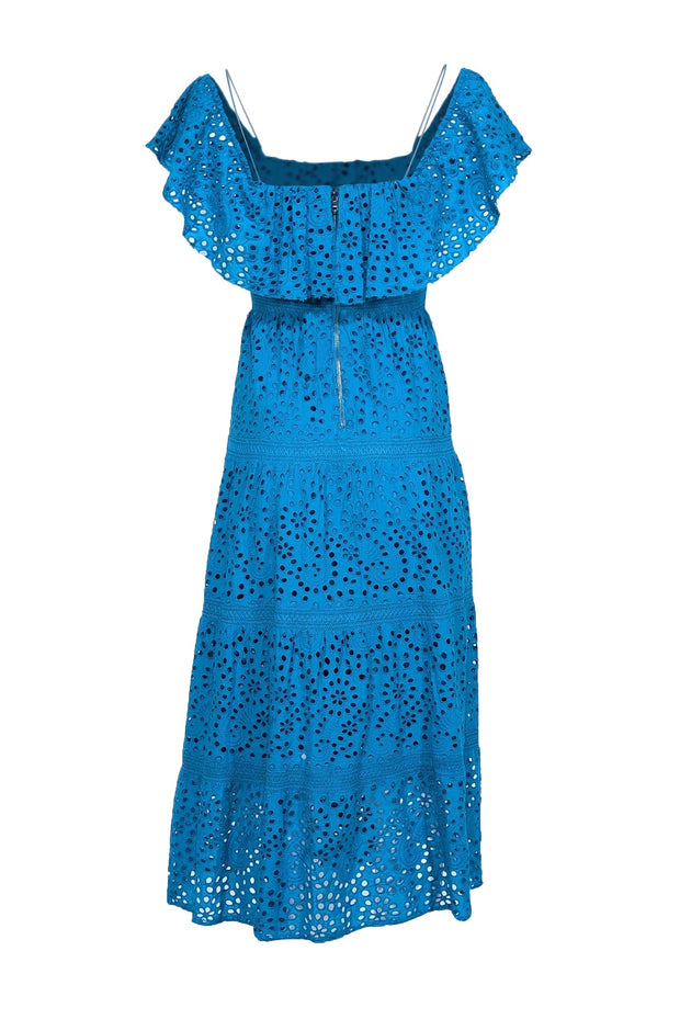 Alice & Olivia - Blue Floral Eyelet Off-the-Shoulder Midi Dress Sz S Alice & Olivia - Blue Floral Eyelet Off-the-Shoulder Midi Dress Sz S