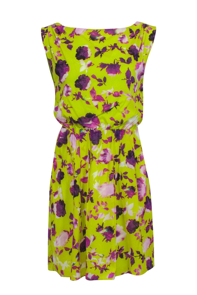 Alice & Olivia - Lime Green Mini Dress w/ Purple Floral Print Sz XS Alice & Olivia - Lime Green Mini Dress w/ Purple Floral Print Sz XS