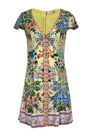 Current Boutique-Alice & Olivia - Pale Yellow w/ Multicolor Floral Print Flutter Sleeve Dress Sz 2