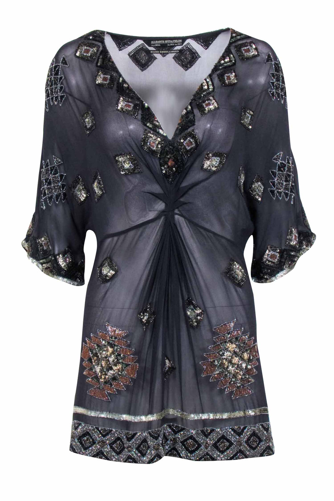 All Saints - Navy Silk Beaded Shift Dress Sz 4 All Saints - Navy Silk Beaded Shift Dress Sz 4