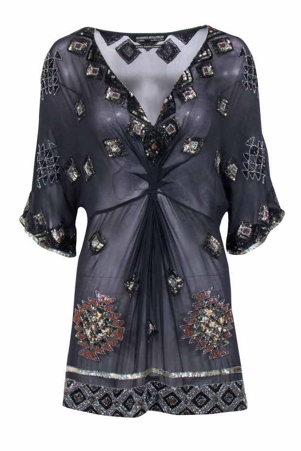 All Saints - Navy Silk Beaded Shift Dress Sz 4 All Saints - Navy Silk Beaded Shift Dress Sz 4