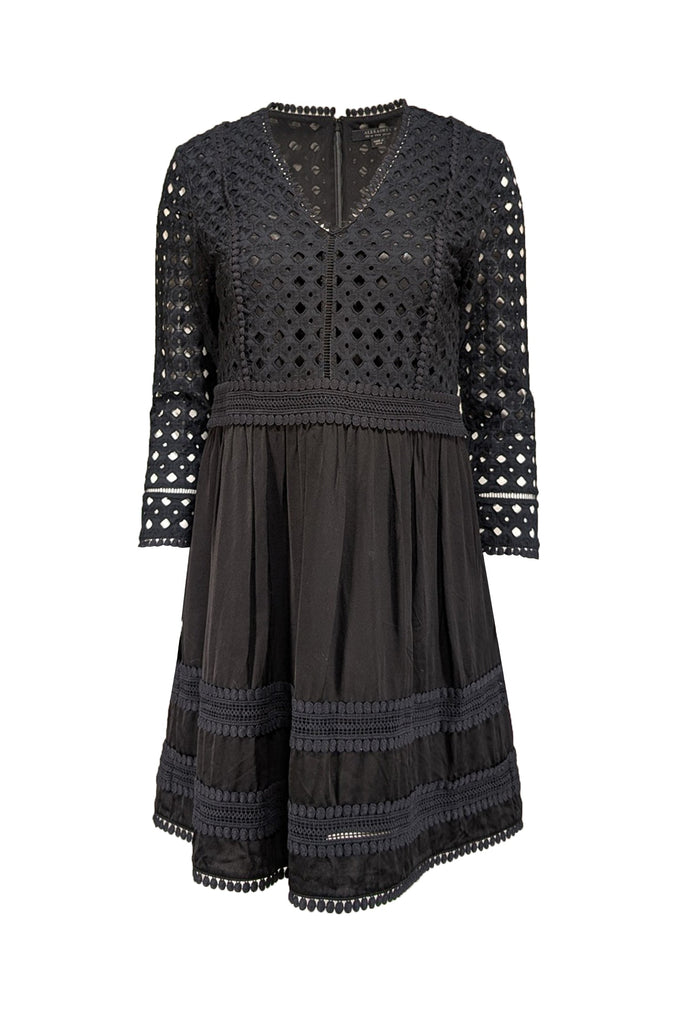 All Saints - Black Eyelet Lace Cotton A-Line Dress Sz 6 All Saints - Black Eyelet Lace Cotton A-Line Dress Sz 6