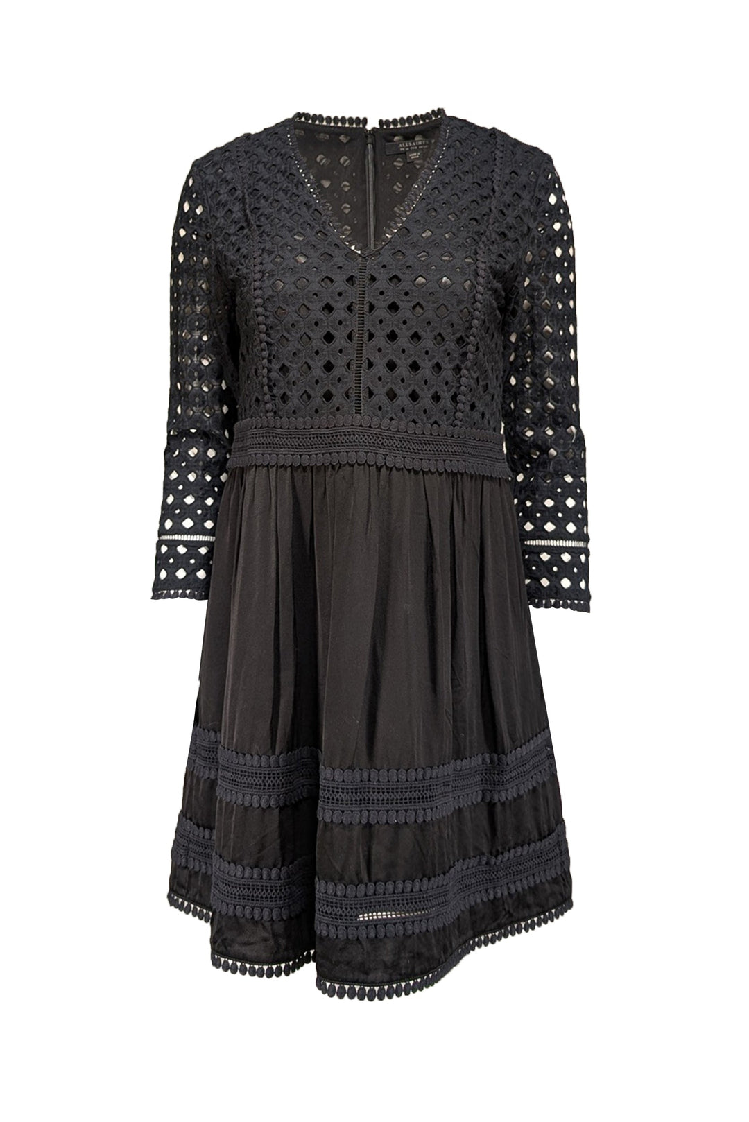 All Saints - Black Eyelet Lace Cotton A-Line Dress Sz 6 All Saints - Black Eyelet Lace Cotton A-Line Dress Sz 6