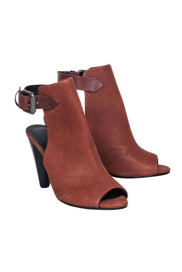 Current Boutique-All Saints - Tan Leather Peep Toe Short Boots Sz 6