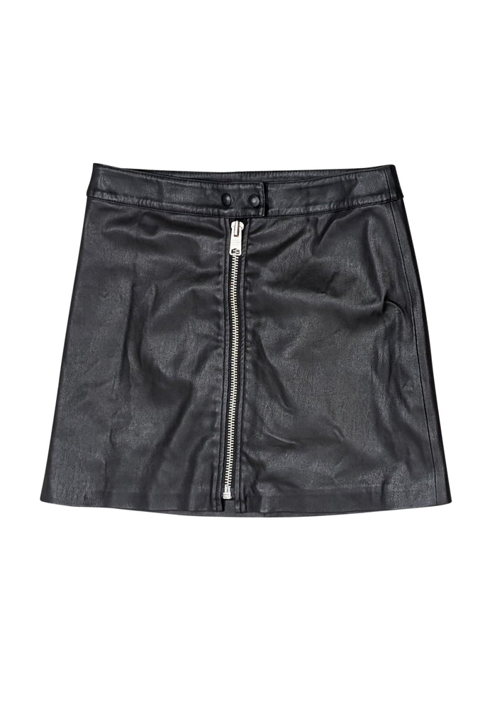 All Saints - Black Faux Leather Zip Front Skirt Sz 2 – Current