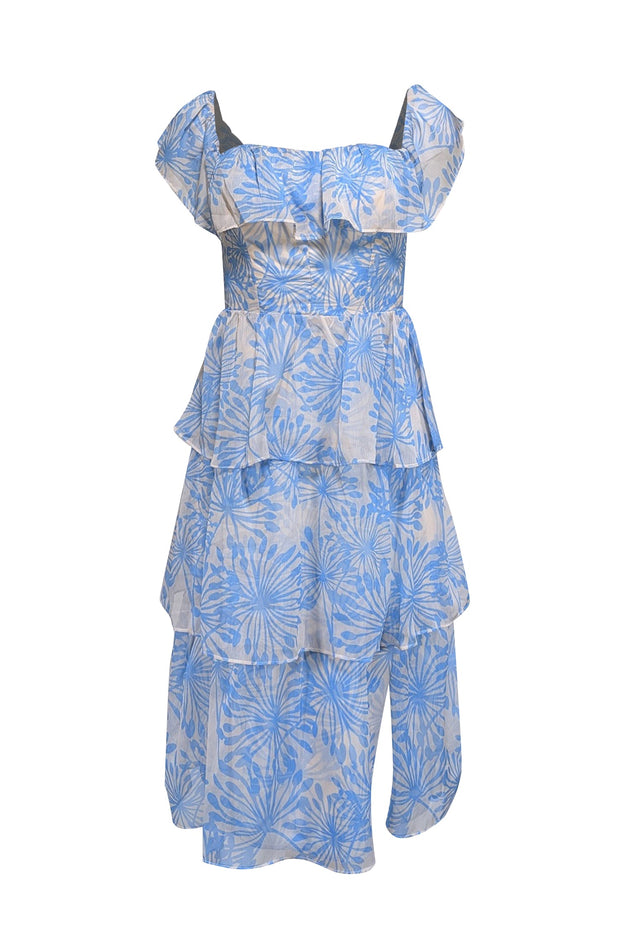 Amanda Uprichard - Blue & Cream Floral Print Tiered Dress Sz XS Amanda Uprichard - Blue & Cream Floral Print Tiered Dress Sz XS