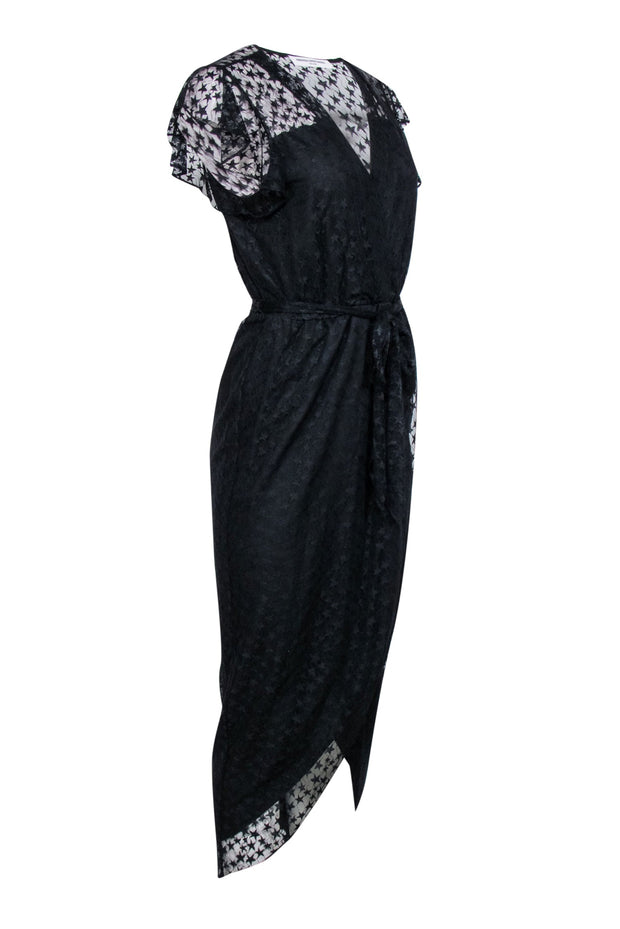 Current Boutique-Amanda Uprichard - Black Star Lace Flutter Cap Sleeve Formal Dress Sz M
