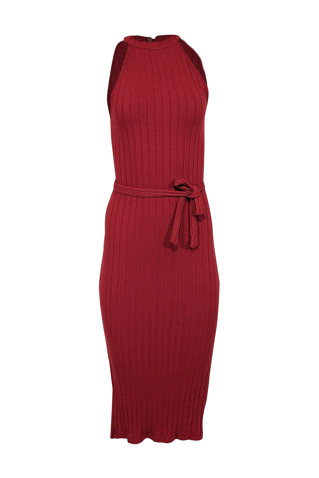 Amour Vert - Red Sleeveless Ribbed Midi w/ Waist Tie Dress Sz XS Amour Vert - Red Sleeveless Ribbed Midi w/ Waist Tie Dress Sz XS