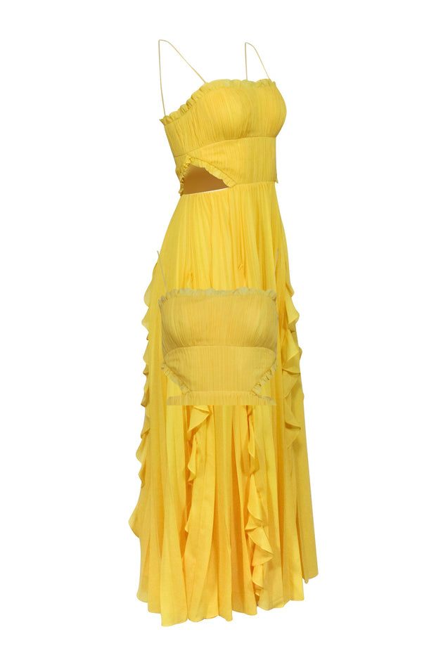 Amur - Yellow Sleeveless Pleated Side Cutout Maxi Dress Sz 0 Amur - Yellow Sleeveless Pleated Side Cutout Maxi Dress Sz 0