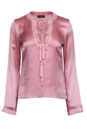 Current Boutique-Andrew GN - Pink Silk Long Sleeve Blouse Sz S
