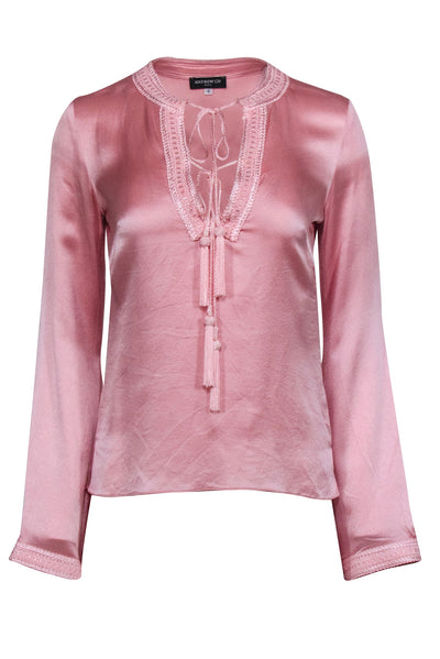 Current Boutique-Andrew GN - Pink Silk Long Sleeve Blouse Sz S