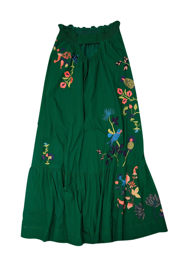 Anthropologie - Green Maxi Dress w/ Multicolor Floral Embroidery Sz M Anthropologie - Green Maxi Dress w/ Multicolor Floral Embroidery Sz M