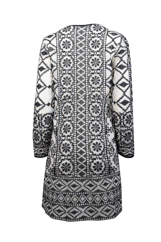 Antik Batik - Cream & Black Embroidered Mini Dress w/ Beaded Accent Sz S Antik Batik - Cream & Black Embroidered Mini Dress w/ Beaded Accent Sz S
