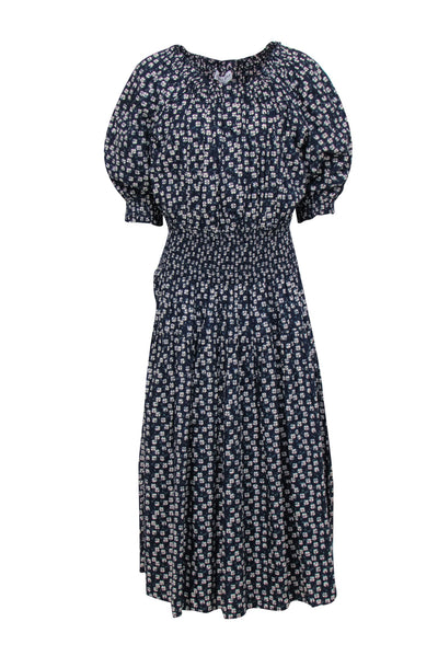 Current Boutique-Apiece Apart - Navy, Cream, & Green Block Print Button Front Smocked Waist Dress Sz XL