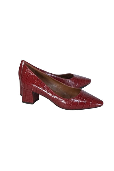 Current Boutique-Aquatalia - Ruby Red Croc Embossed Leather Pumps Sz 9