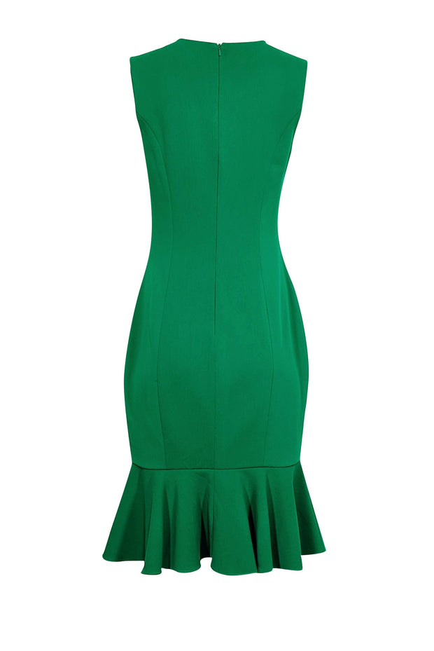 Badgley Mischka - Green Ruched Neckline Sleeveless Midi Dress Sz 6 Badgley Mischka - Green Ruched Neckline Sleeveless Midi Dress Sz 6