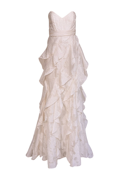 Badgley Mischka - Ivory Ruffle Trim Strapless Formal Dress Sz 4 - Current Boutique