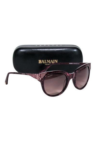 Current Boutique-Balmain - Dark Magenta Tortoise Rounded Sunglasses