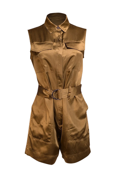 Current Boutique-Banana Republic - Green Silk Belted Romper Sz S