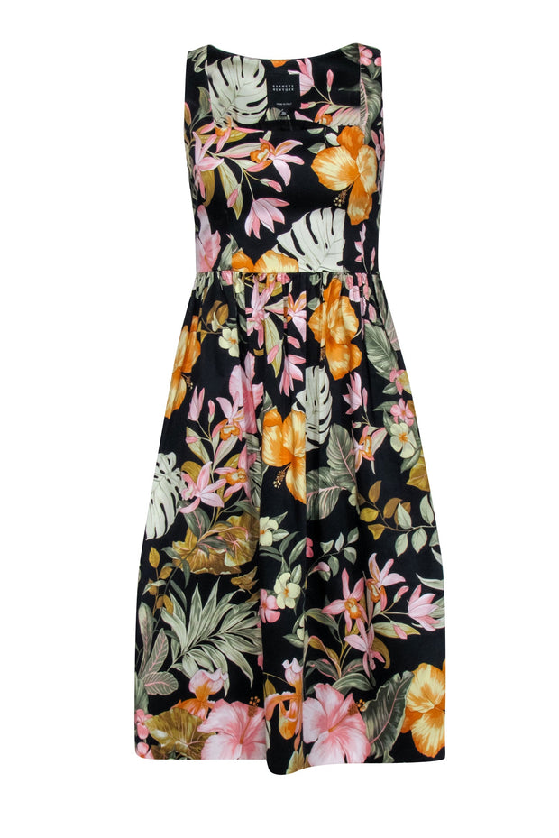Barney's New York - Black Floral Midi Fit & Flare Dress Sz 2 Barney's New York - Black Floral Midi Fit & Flare Dress Sz 2