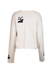 Current Boutique-Batsheva - Cream Alpaca Wool Cardigan w/ Navy Floral Embroidery Sz L