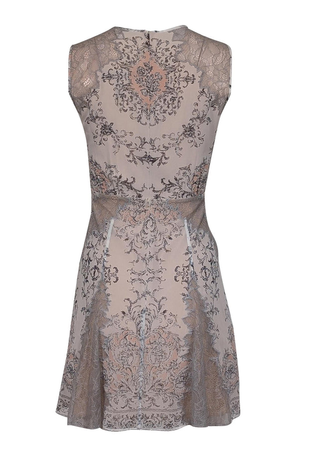 BCBG Max Azria - Cream w/ Pink & Grey Paisley Print Lace Trimmed Dress Sz 0 BCBG Max Azria - Cream w/ Pink & Grey Paisley Print Lace Trimmed Dress Sz 0
