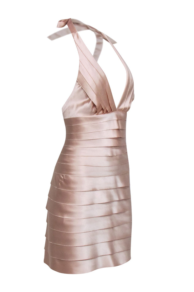 BCBG Max Azria - Beige Champagne Tiered Halter Mini Dress Sz 2 BCBG Max Azria - Beige Champagne Tiered Halter Mini Dress Sz 2
