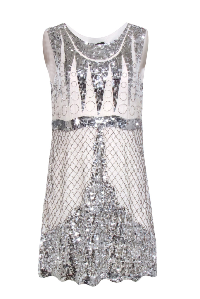 BCBG Max Azria - Ivory w/ Silver Bead & Sequin Detail Sz M