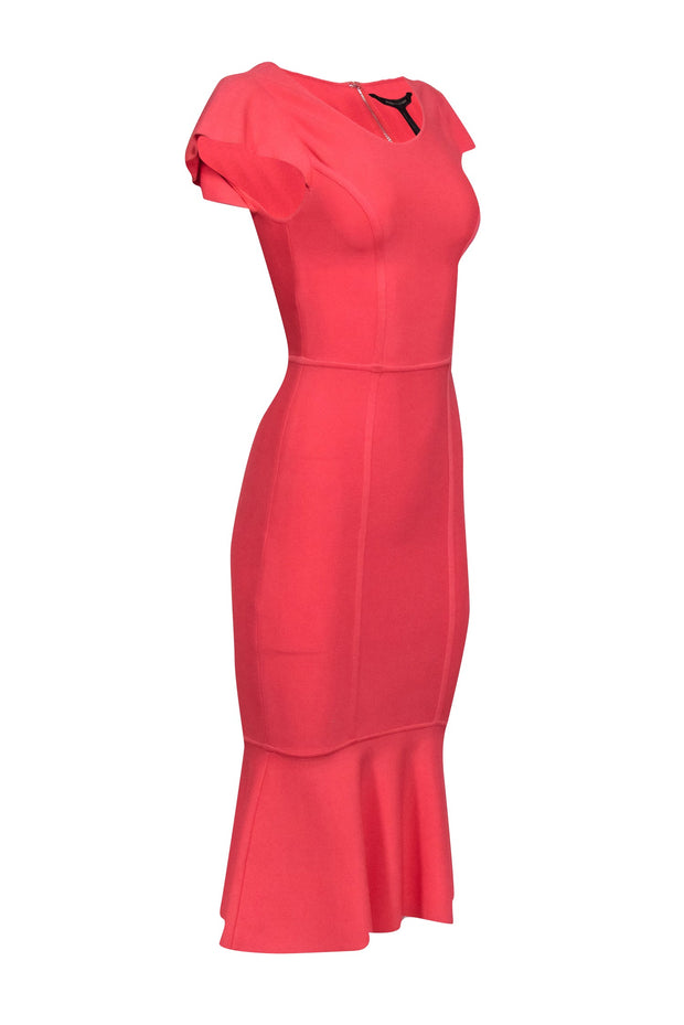 bcbgmaxazria fit and flare dress BCBGMAXAZRIA Women's Fit and Flare Midi Dress with Asymmetrical Hem and One Short Sleeve, First Tee, X-Small at Amazon Women's Clothing store