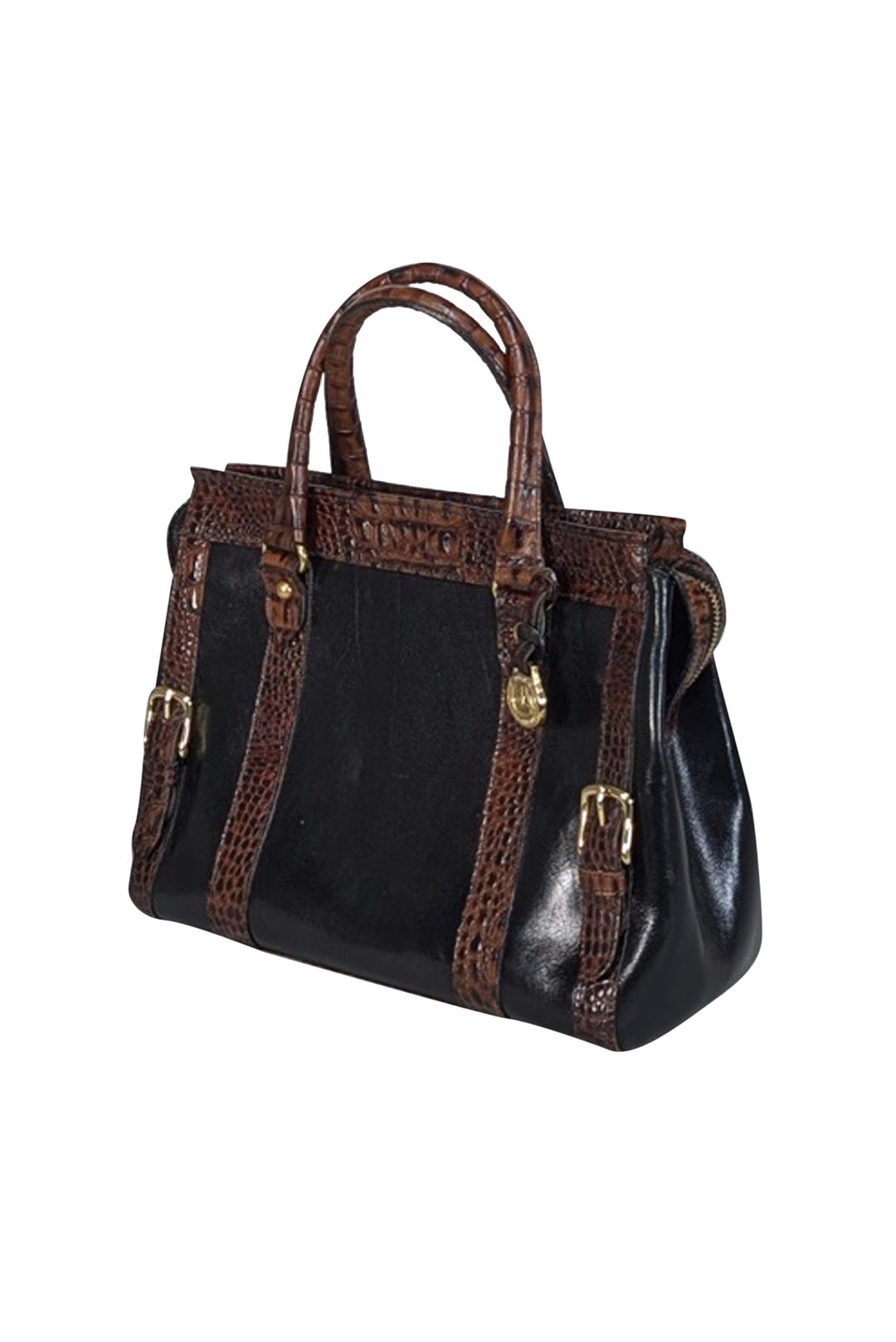 Brahmin - Black Leather w/ Brown Croc Embossed Trim Handbag  display picture 3