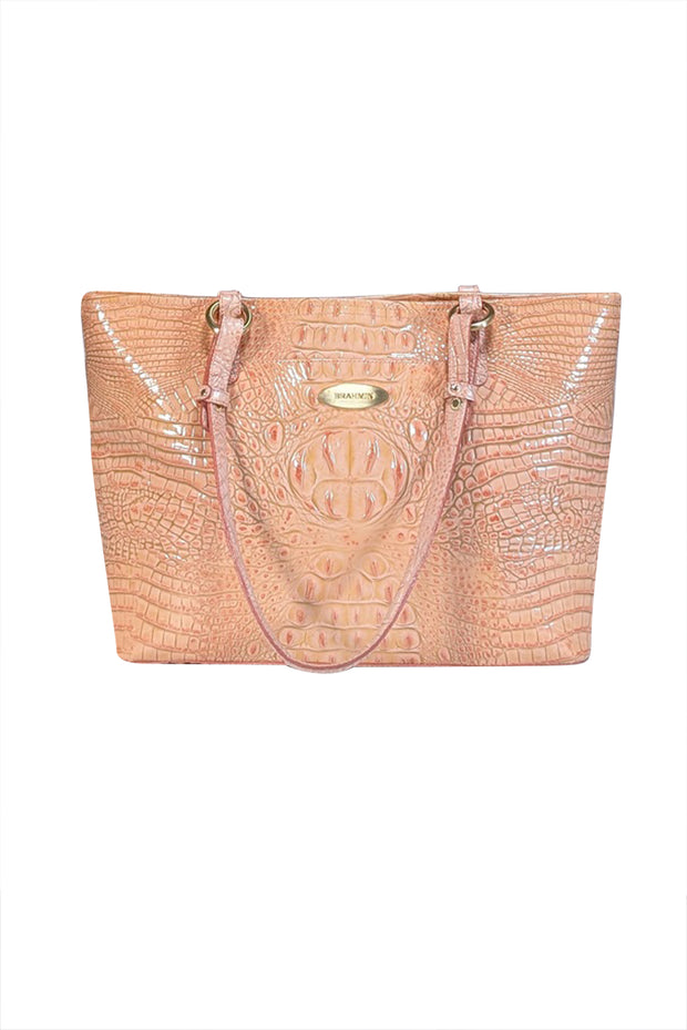 Current Boutique-Brahmin - Peach Pink Croc Embossed Leather Tote Bag
