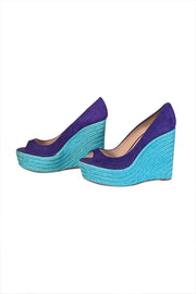 Current Boutique-Brian Atwood - Indigo Suede Espadrille Wedges Sz 10